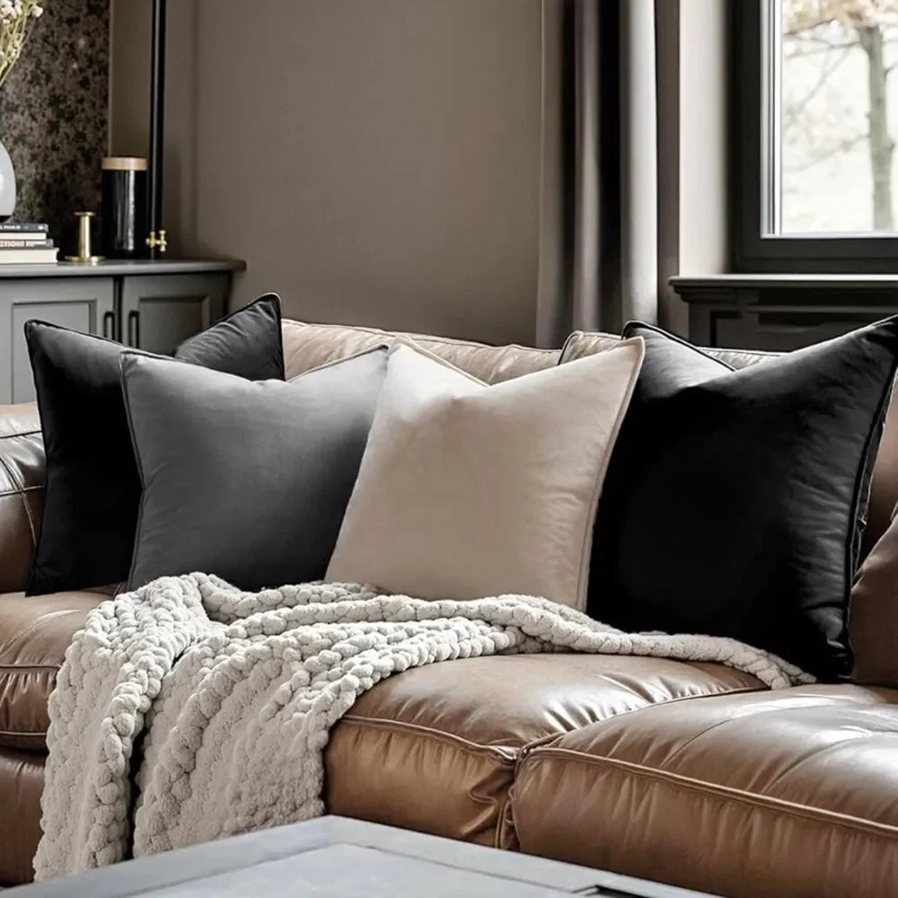 Jet Black VELVET Euro Accent Pillow Covers Luxury High End Hotel Vibes